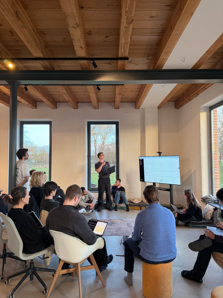 Team gathered for an internal demo