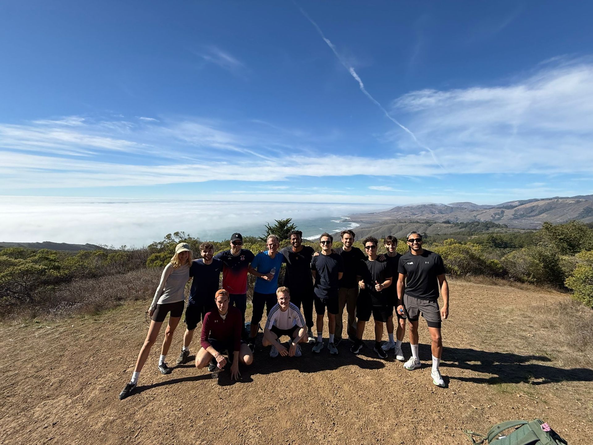 Team hike above the clouds in California